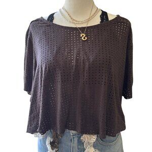 ASTR Brown Perforated Mesh Laser Cut Cropped Top Sporty Luxe Size L